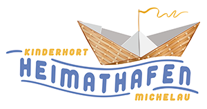 Grafik: Logo Heimathafen: Schriftzug mit Papierboot